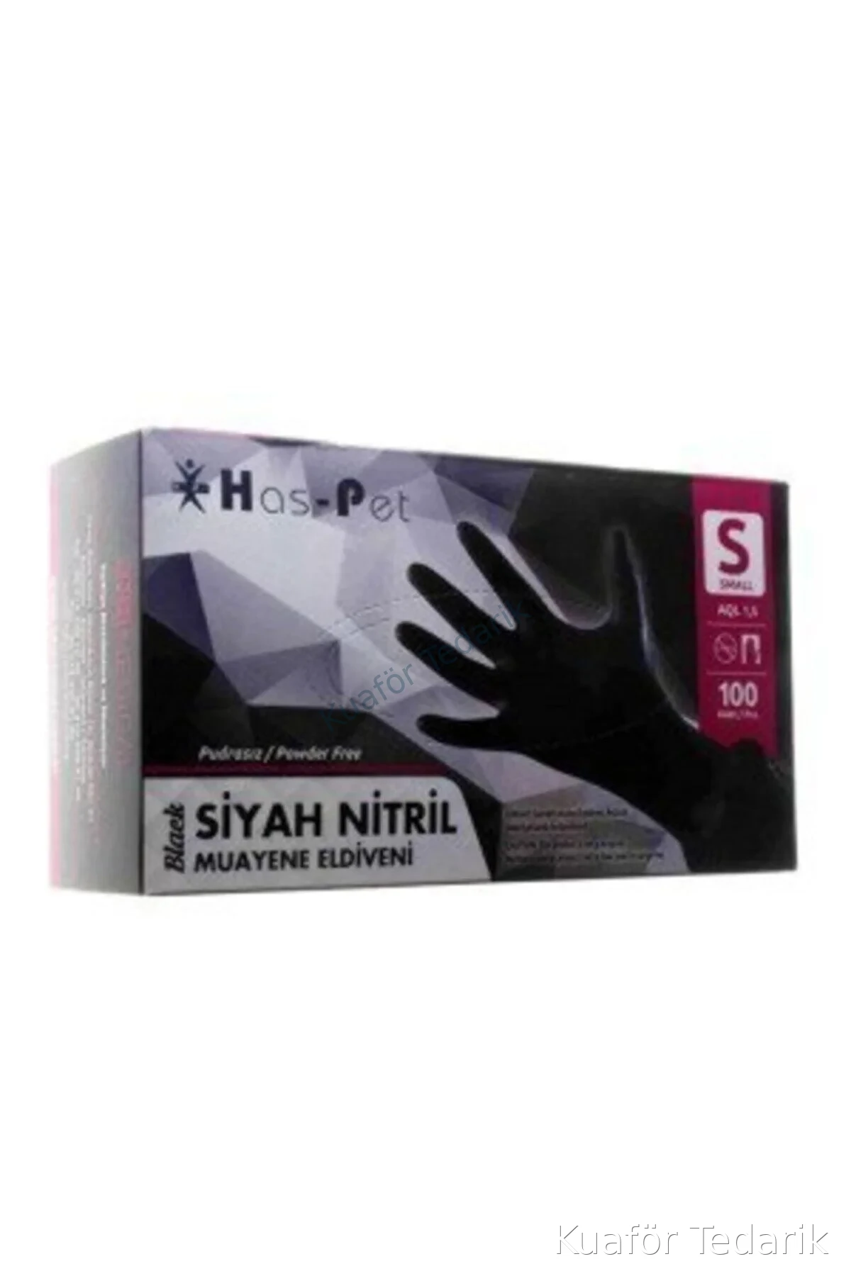 Haspet Siyah Nitril Muayene Eldiveni S Beden 100'Lü ** 1 paket **